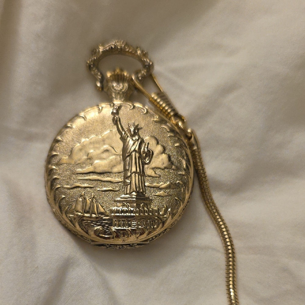 Statue of Liberty Gold Pocket Watch